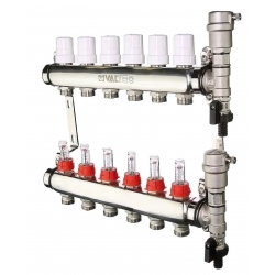 Коллекторная группа Valtec VTc.589.EMNX 1"х3/4" 6 выходов с регулирующими клапанами и расходомерами