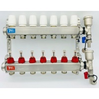 Коллекторная группа Vieir VR113 на 7 выходов с расходомерами, без кранов, сталь нержавеющая