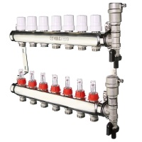 Коллекторная группа Valtec VTc.589.EMNX 1"х3/4" 7 выходов с регулирующими клапанами и расходомерами