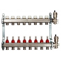 Коллекторная группа Vieir VR112 на 8 выходов с расходомерами, без кранов, латунь