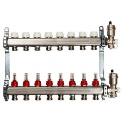 Коллекторная группа Vieir VR112 на 8 выходов с расходомерами, без кранов, латунь