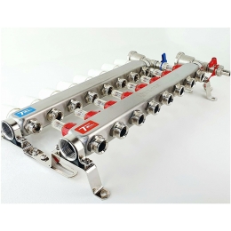 Коллекторная группа Vieir VR112 на 8 выходов с расходомерами, без кранов, латунь