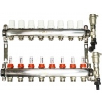 Коллекторная группа Valtec VTc.589.EMNX 1"х3/4" 8 выходов с регулирующими клапанами и расходомерами