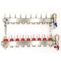 Коллекторная группа на  9 выходов Vieir VR113 с расходомерами, без кранов, сталь нержавеющая