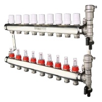 Коллекторная группа 1"х3/4" 9 выходов Valtec VTc.589.EMNX с регулирующими клапанами и расходомерами