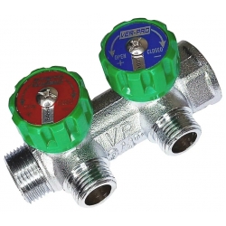 Коллектор распределительный 3/4"х1/2" с 2 отводами Vieir VER402-A под плоское уплотнение, вентили