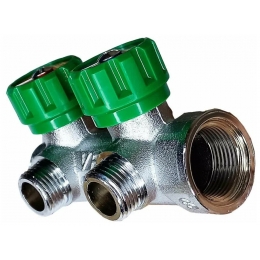 Коллектор распределительный 3/4"х1/2" с 2 отводами Vieir VER402-A под плоское уплотнение, вентили