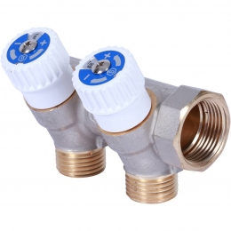 Коллектор распределительный 3/4" х 1/2" с 2 отводами Stout SMB-6851 запорные клапаны