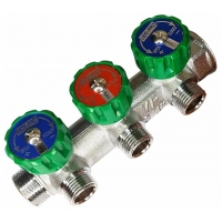 Коллектор распределительный 3/4"х1/2" с 3 отводами Vieir VER403-A под плоское уплотнение, вентили
