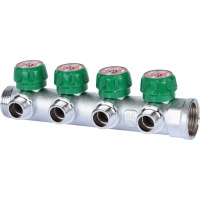 Коллектор распределительный 1" х 1/2" с 4 отводами Stout SMB-6849 регулировочно-отсечные клапаны