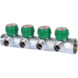 Коллектор распределительный 1" х 1/2" с 4 отводами Stout SMB-6849 регулировочно-отсечные клапаны