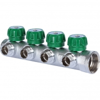 Коллектор распределительный Stout SMB-6850 1"х1/2" с 4 отводами, регулировочно-отсечные клапаны