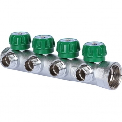 Коллектор распределительный Stout SMB-6850 1"х1/2" с 4 отводами, регулировочно-отсечные клапаны