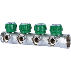 Коллектор распределительный 1" х 3/4"EK с 4 отводами Stout SMB-6850 регулировочно-отсечные клапаны