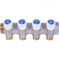 Коллектор распределительный 3/4" х 1/2" с 4 отводами Stout SMB-6851 запорные клапаны