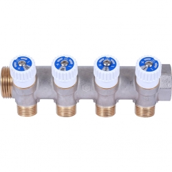Коллектор распределительный 3/4" х 1/2" с 4 отводами Stout SMB-6851 запорные клапаны