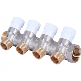 Коллектор распределительный 3/4" х 1/2" с 4 отводами Stout SMB-6851 запорные клапаны