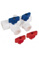 Коллектор водоразборный 40 мм х 20 мм 2 выхода с шаровыми кранами Vieir PP-R (белый)