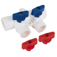 Коллектор водоразборный 32 мм х 20 мм 2 выхода с шаровыми кранами Vieir PP-R (белый)