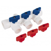 Коллектор водоразборный 40 мм х 20 мм 3 выхода с шаровыми кранами Vieir PP-R (белый)