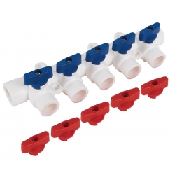 Коллектор водоразборный 40 мм х 20 мм 5 выходов с шаровыми кранами Vieir PP-R (белый)