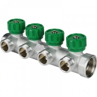 Коллектор распределительный 3/4"х1/2" с 4 отводами Vieir VR404 под плоское уплотнение, вентили