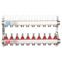 Коллекторная группа Vieir VR113 на 10 выходов с расходомерами без кранов и воздуховодчиков, нержавей