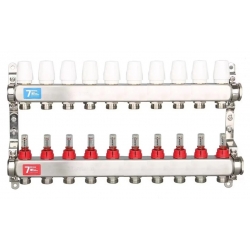 Коллекторная группа Vieir VR113 на 10 выходов с расходомерами без кранов и воздуховодчиков, нержавей