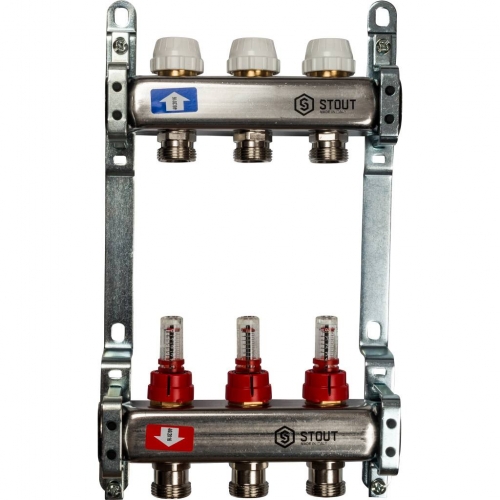 Коллекторная группа Stout SMS-0917 1"х3/4" 3 выхода, с расходомерами купить в интернет магазине Санрай73