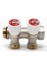 Коллектор сантехнический 3/4" х 3/4"E на 2 выхода Giacomini R585CS с вентилями никель