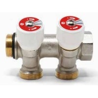 Коллектор сантехнический 1" х 3/4"E на 2 выхода Giacomini R585CS с вентилями никель