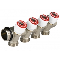 Коллектор сантехнический 1" х 3/4"E на 4 выхода Giacomini R585CS с вентилями никель