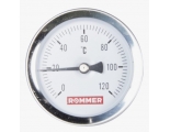 Термометр аксиальный Rommer, 63мм, 120°C, гильза 50мм, 1/2"нр, класс 2, биметаллический