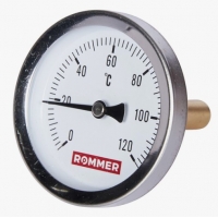 Термометр аксиальный Rommer, 63мм, 120°C, гильза 50мм, 1/2"нр, класс 2, биметаллический