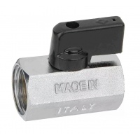 Кран шаровой BUGATTI Kansas 1/4"вр х 1/4"вр, мини, никелированный, ручка-флажок черная