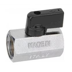 Кран шаровой BUGATTI Kansas 1/4"вр х 1/4"вр, мини, никелированный, ручка-флажок черная