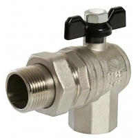 Кран шаровой со сгоном 1"вр х 1"нр Vertum угловой, ручка-бабочка черная