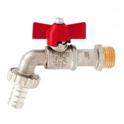 Кран шаровой водоразборный 1/2" Itap 168 GAR сливной с латунным штуцером, бабочка красная