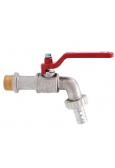 Кран шаровой водоразборный 1" Itap 132 сливной с латунным штуцером, рычаг красный