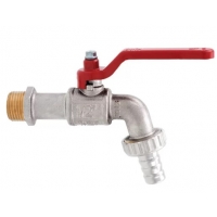 Кран шаровой водоразборный 1/2" Itap 132 сливной с латунным штуцером, рычаг красный