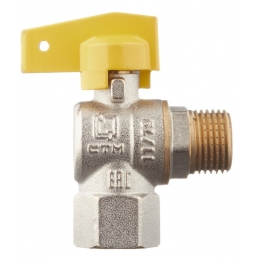 Кран газовый 1/2"ВР/НР СТМ ГАЗ CGLFMB угловой полнопроходной, флажок желтый