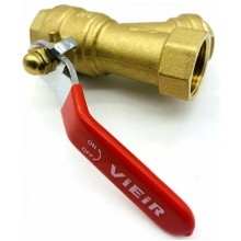 Кран-фильтр шаровой Vieir 1"вр х 1"вр, 500 мкм, рычаг красный