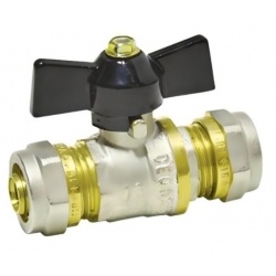 Кран шаровой 16мм цанга х 16мм цанга Vieir бабочка черная, для металлопластика