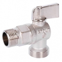 Кран шаровой угловой 1/2"НР х 3/4"НР Stout для бытовой техники