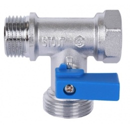 Кран шаровой трехпроходной 1/2"ВР х 3/4"НР х 1/2"НР STOUT для стиральных и посудомоечных машин