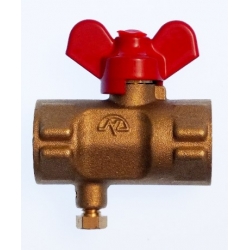 Кран шаровой трёхходовой для манометра 1/2"ВР/ВР, Ру16, с краном Маевского, бабочка красная