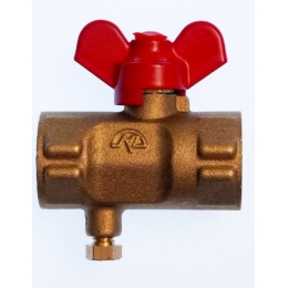 Кран шаровой трёхходовой для манометра 1/2"ВР х M20x1.5, Ру16, с краном Маевского, бабочка красная