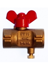 Кран шаровой трёхходовой для манометра 1/2"ВР х M20x1.5, Ру16, с краном Маевского, бабочка красная