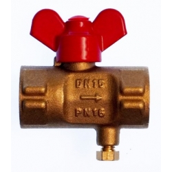 Кран шаровой трёхходовой для манометра 1/2"ВР х M20x1.5, Ру16, с краном Маевского, бабочка красная