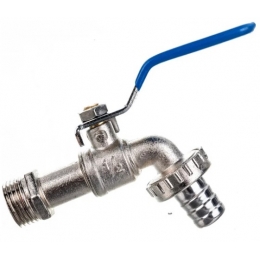 Кран шаровой водоразборный 1/2" Aqualink Эко сливной с латунным штуцером, рычаг синий